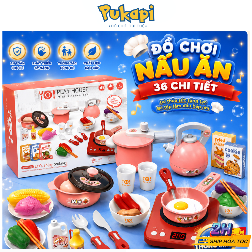 Đồ Chơi Nấu Ăn 36 Chi Tiết Cho Bé Bộ Đồ Chơi Nhà Bếp Nấu Ăn Mô Phỏng Bé Gái Đa Dạng Rau Củ Quả - Đồ Chơi Cho Bé PỤKAPI