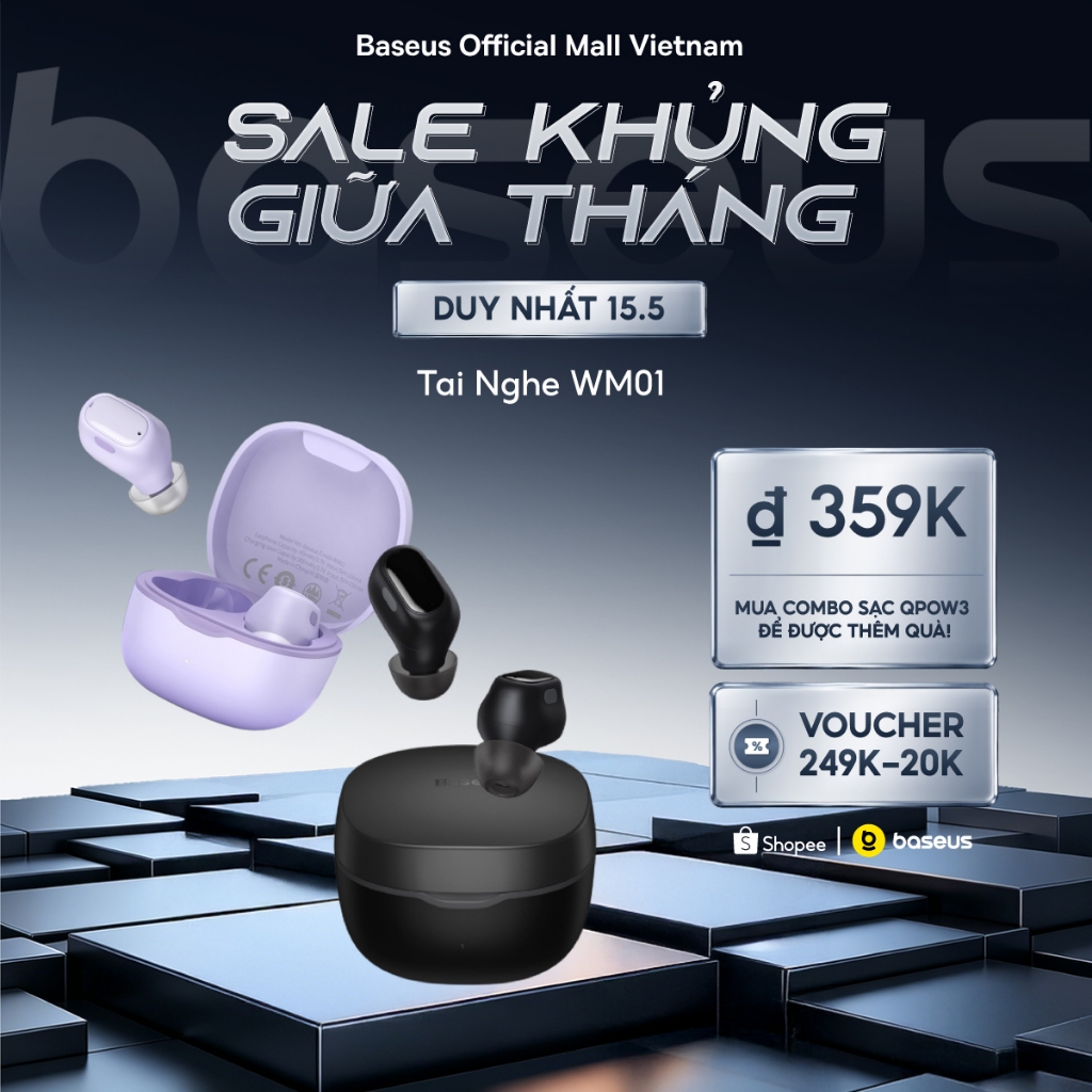 Tai Nghe Baseus WM01 Bluetooth 5.3 tai nghe Chống Ồn Có Micro điều Khiển Bằng Cảm ứng - 1