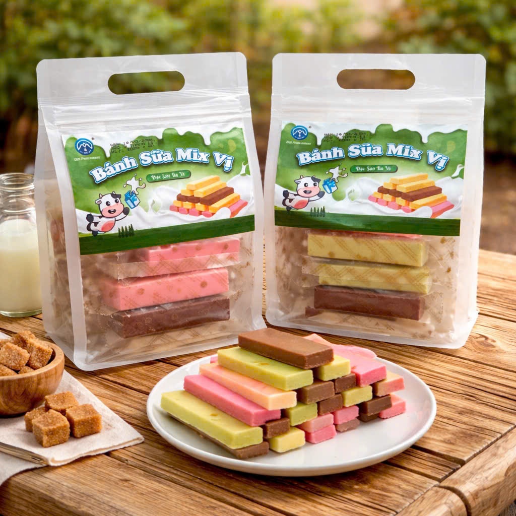 MIX 5 vị (Sữa, dâu, phomai, socola, mattra). Đặc sản bánh sữa Ba Vì. 1kg / 500g/ 300g