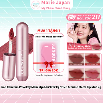 [MUA 1 TẶNG 1] Son Kem Bùn Colorkey Mềm Mịn Lâu Trôi Tự Nhiên Mousse Matte Lip Mud 2g - TẶNG 1 KHĂN TẨY TRANG COLORKEY