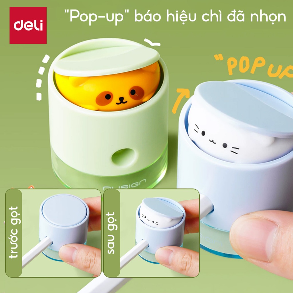 Gọt Chì Thú Cưng POP UP Deli NS073 Mini Tự Động Siêu Cute Nhỏ Gọn Màu Pastel Cho Học Sinh Văn Phòng