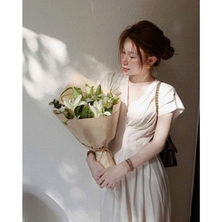 MIMI CLOTHING - Đầm maxi thanh lịch màu trắng ngà form dài xếp ly tinh tế