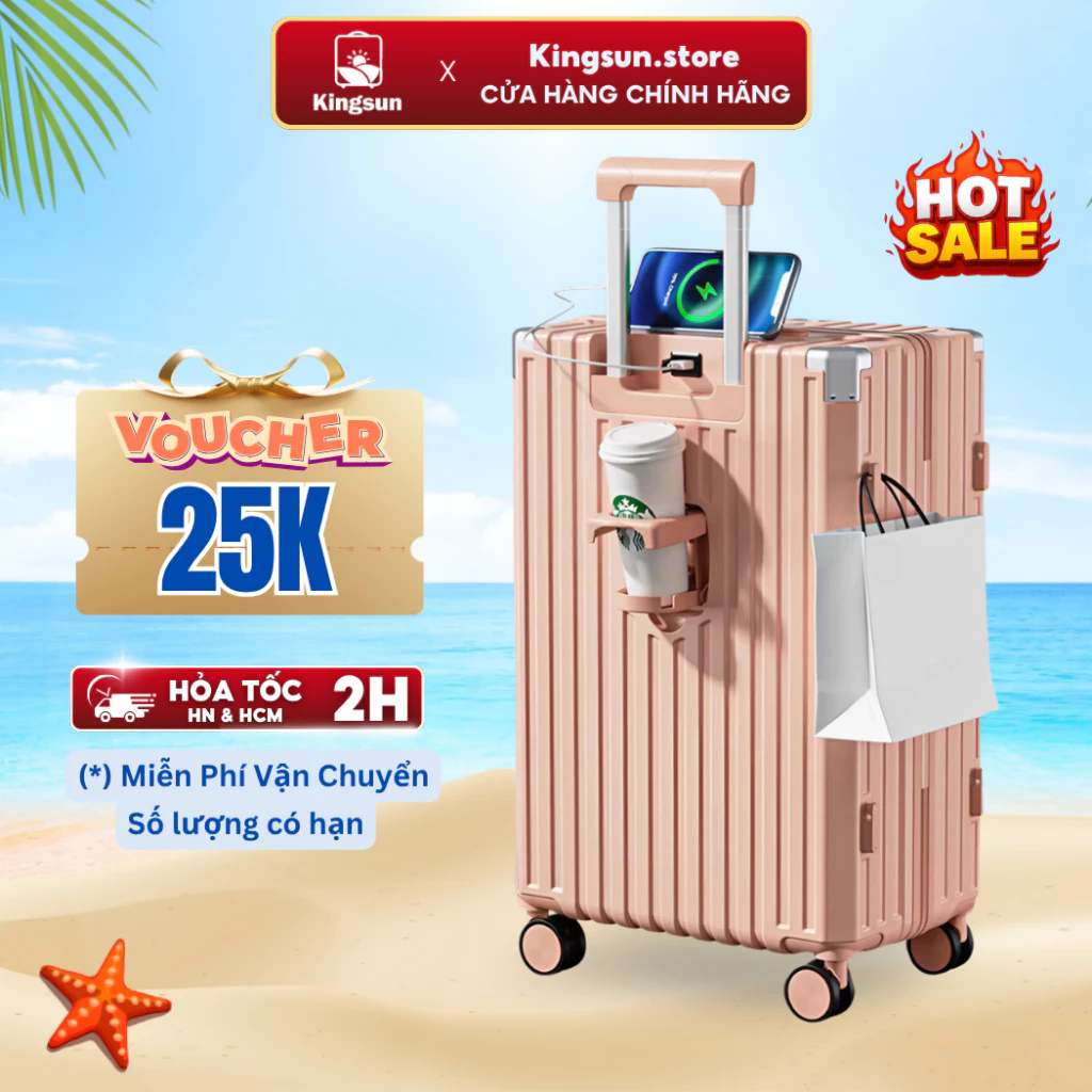 Vali Du Lịch Khóa Kéo Kingsun 219/302/T08 Size 20/24/28 Nhựa ABS+PC Cao Cấp  Bảo Hành 5 Năm