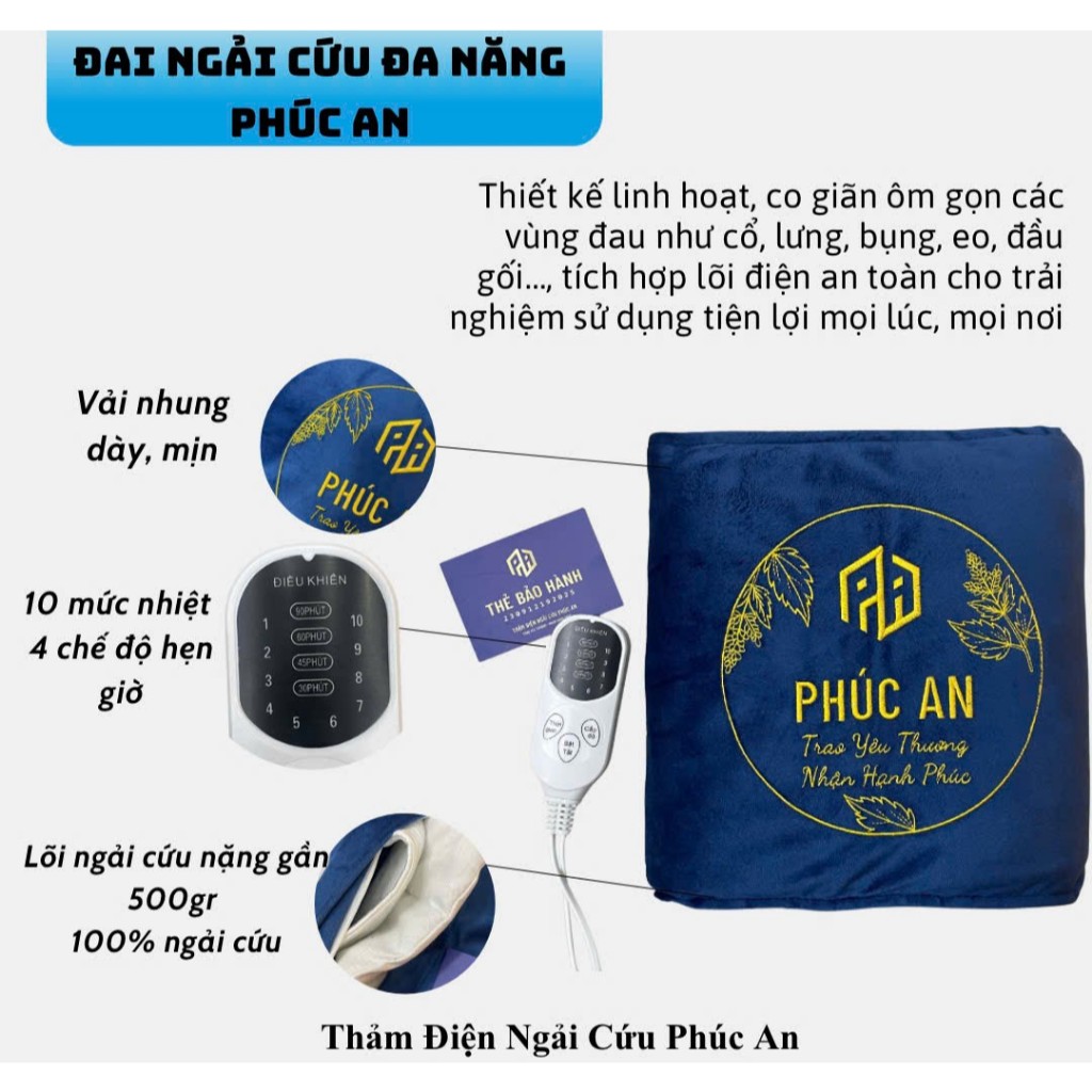 [Bảo hành 1 năm] Đai điện ngải cứu Phúc An cho dân văn phòng, giảm đau cổ vai gáy, thư giãn cột sống, cơ lưng
