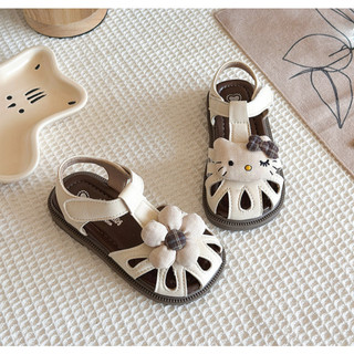 FORM TO Lùi 1 size Dép Quai Hậu Rọ Hoa Mèo Thêu Cho Bé Gái K171