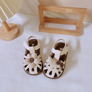 FORM TO Lùi 1 size Dép Quai Hậu Rọ Hoa Mèo Thêu Cho Bé Gái K171
