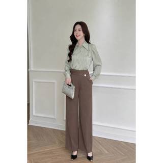Quần LQ057 ống suông phối đai giả lệch đính khuy