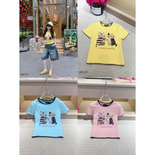 Áo phông cotton cổ tròn cộc tay hình đôi mèo viền chỉ đen MSKim cute form babytee #21186