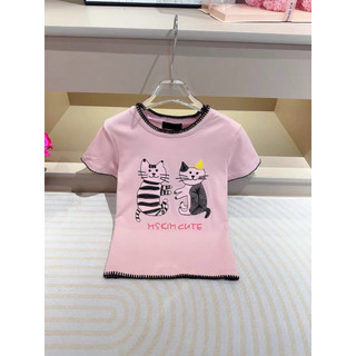 Áo phông cotton cổ tròn cộc tay hình đôi mèo viền chỉ đen MSKim cute form babytee #21186