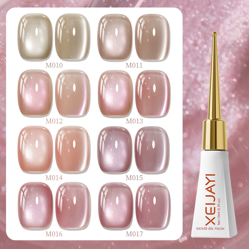 XEIJAYI 10ml - Sơn móng tay dạng gel màu hồng nhạt, bộ 8 màu mắt mèo, thích hợp cho các dự án làm móng DIY tại salon.