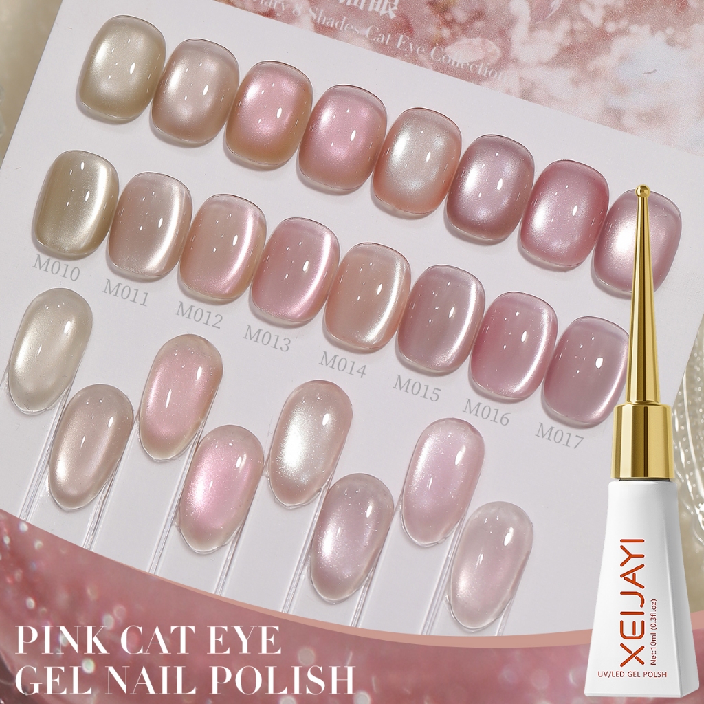 XEIJAYI 10ml - Sơn móng tay dạng gel màu hồng nhạt, bộ 8 màu mắt mèo, thích hợp cho các dự án làm móng DIY tại salon.