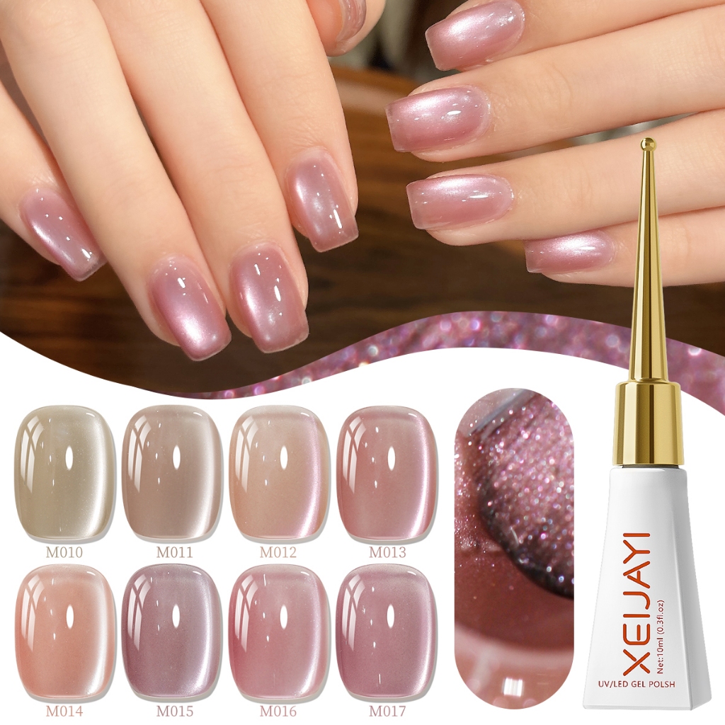 XEIJAYI 10ml-Sơn móng tay dạng gel họa tiết mắt mèo màu hồng, độ bóng lâu trôi, phù hợp cho mọi mùa.