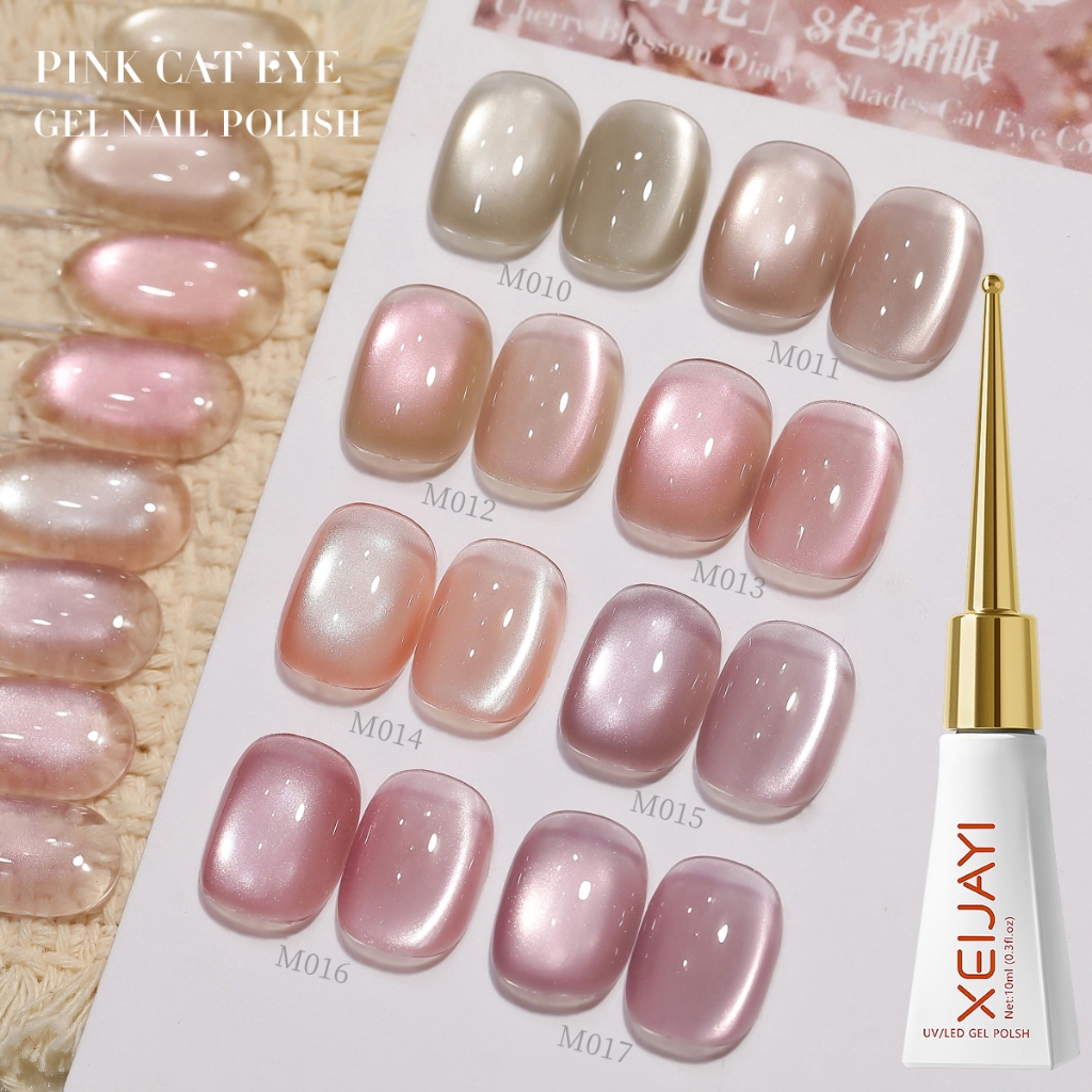 XEIJAYI 10ml-Sơn móng tay dạng gel họa tiết mắt mèo màu hồng, độ bóng lâu trôi, phù hợp cho mọi mùa.