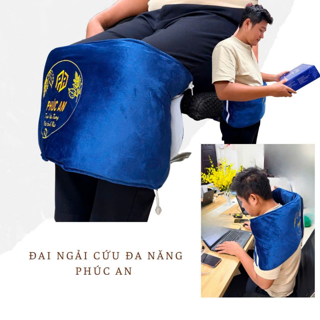 [Bảo hành 1 năm] Đai điện ngải cứu Phúc An cho dân văn phòng, giảm đau cổ vai gáy, thư giãn cột sống, cơ lưng