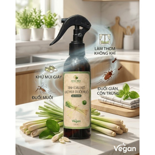 Tinh dầu Xịt Khử Mùi, Đuổi Muỗi Sả Chanh - Hoa Nén - Vegan - An toàn sức khoẻ - 200ml