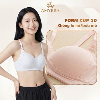 Áo Ngực Nữ Không Gọng Chất Cotton Mịn, Áo Lót Nữ Nâng Ngực Mút Mỏng Siêu Xinh AMYBRA A838
