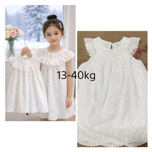 Váy Bé Gái Trắng Thêu Hoa Vintage Hàn Quốc Cao Cấp – Váy Công Chúa Cotton Mềm Mịn 12-45kg [VT01]