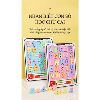 Bảng cầm tay nhận biết chữ cái và số bằng gỗ hình điện thoại di dộng 2 mặt cho trẻ em 2 mặt
