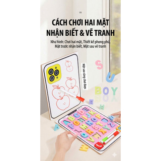 Bảng cầm tay nhận biết chữ cái và số bằng gỗ hình điện thoại di dộng 2 mặt cho trẻ em 2 mặt