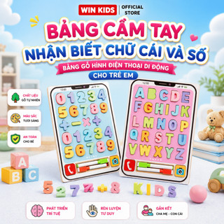 Bảng cầm tay nhận biết chữ cái và số bằng gỗ hình điện thoại di dộng 2 mặt cho trẻ em 2 mặt