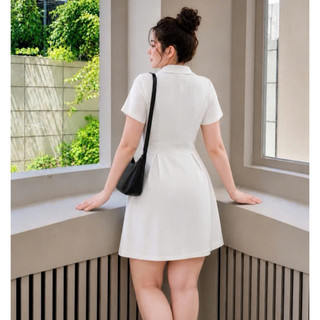 Đầm Polo Bigsize Nữ Cổ Sơ Mi Tay Ngắn Nhún Eo Dáng Váy Xòe Ngắn Vải Thun Co Giãn G98