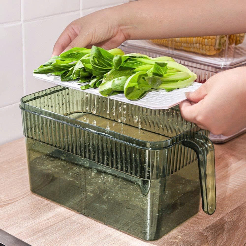 Hộp Nhựa Đựng Thực Phẩm Có Tay Cầm Đáy Tách Nước Để Tủ Lạnh An Toàn, Tiện Lợi, Hộp Bảo Quản Rau Củ Tươi Ngon