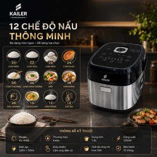 NỒI CƠM ĐIỆN TỬ CAO TẦN KAILER KL-IH88 1,8l Lòng Inox 304 – Nấu Cơm Ngon Chuẩn Nhà Hàng