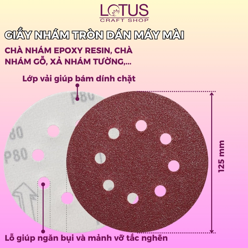 Giấy Nhám Tròn Dán Máy Mài 125mm, Đánh Bóng Các Bề Mặt, Chà Gỗ, Giấy Nhám Chuyên Dùng Cho Ngành Ô Tô