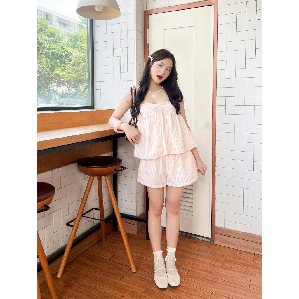 Set Nữ PICARS Hai Dây Họa Tiết Kẻ Sọc Và Quần Short Kẻ Sọc Mùa Hè SECODEE