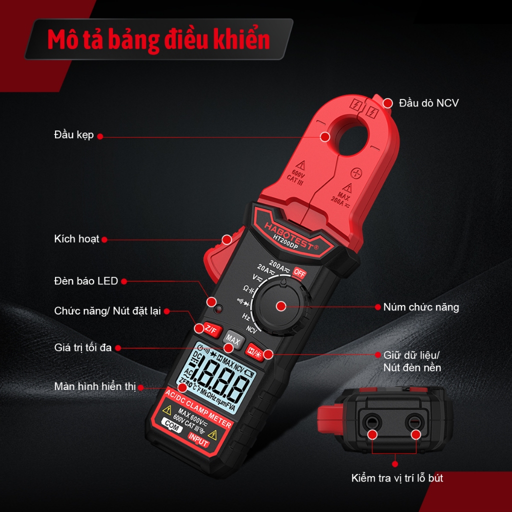 HABOTEST HT200AP / DP Máy đo kẹp kỹ thuật số Đa số cho điện áp AC / DC HZ NCV Độ chính xác cao không tiếp xúc Máy