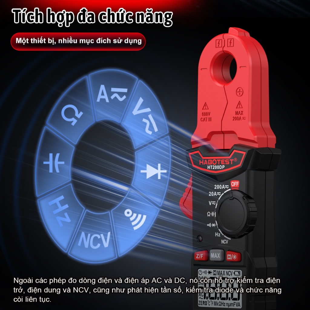 HABOTEST HT200AP / DP Máy đo kẹp kỹ thuật số Đa số cho điện áp AC / DC HZ NCV Độ chính xác cao không tiếp xúc Máy
