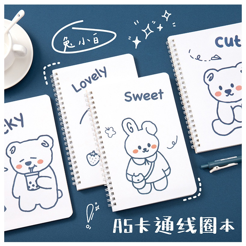 Sổ lò xo A5 phong cách Hàn Quốc dễ thương – họa tiết hoạt hình đa dạng, 120 trang dày dặn, nhiều mẫu lựa chọn