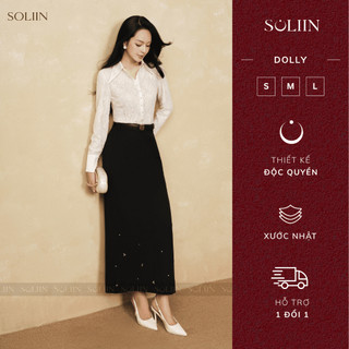 [SALE 14-16/7] Chân Váy Suông Đánh Hông Đính Đá SOLIIN Chân Váy Công Sở Thiết Kế Thanh Lịch | DOLLY