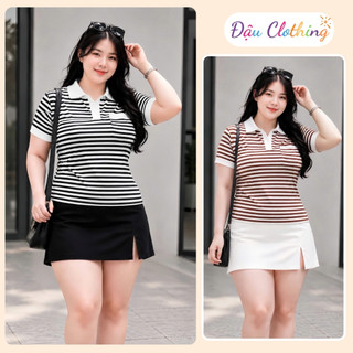 Áo Thun Sọc Ngang Bigsize Cổ Bẻ Tay Ngắn Phối Túi Trước Năng Động Vải Thun Gân Co Giãn CB SOC