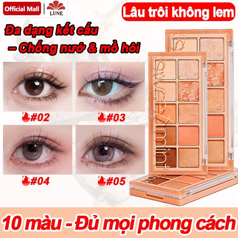 Bảng phấn mắt 10 màu, Lên màu chuẩn, Hũ lì kết hợp, Giữ màu lâu trôi, Mịn mượt, Tán đều, Không vón cục