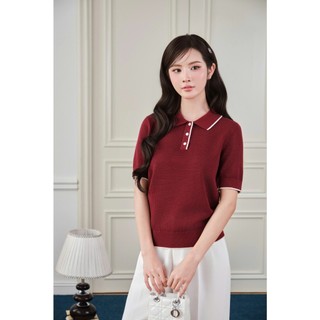 Áo len cổ polo dệt nhiều lỗ thoáng khí mỏng nhẹ phối viền màu basic phù hợp mặc mùa hè DELIZ PL306