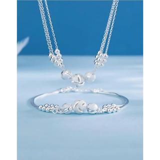 Bộ Trang Sức Bạc 2 Món Cao Cấp (Vòng Cổ + Vòng Tay) | Hạt Bạc Xoay Chuyển Vận, Không Dị Ứng Không Phai Màu