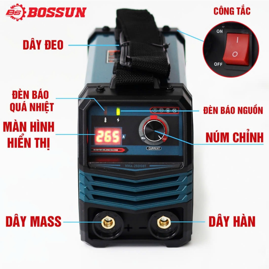 [MỚI VỀ] Máy Hàn Điện Mini 250A Bossun BS-M250IGBT Đa Năng Nhỏ Gọn Chất Lượng Cao, Tặng Thước Dây