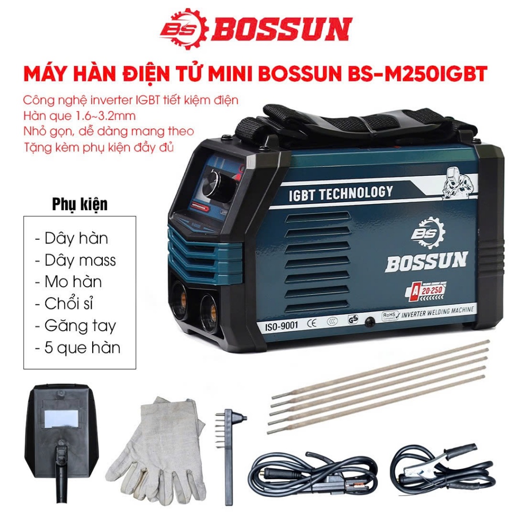 [MỚI VỀ] Máy Hàn Điện Mini 250A Bossun BS-M250IGBT Đa Năng Nhỏ Gọn Chất Lượng Cao, Tặng Thước Dây