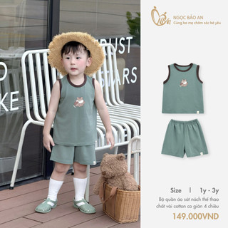 Ngọc Bảo An (1-2Y) Bộ quần áo sát nách thể thao cotton 4 chiều thoáng mát, thấm hút tốt hoạ tiết đáng yêu 10kg đến 15kg