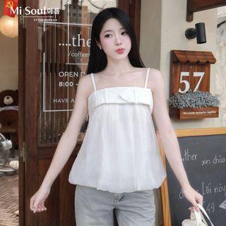 Áo trễ vai dáng bí chất tơ vân óng, áo kèm hai dây may phối kate dày dặn dễ thương Misoul 555