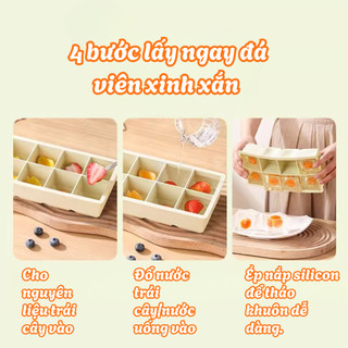 Khay Làm Đá Silicon Có Nắp Chống Mùi Tủ Lạnh, Khay Làm Đá Thông Minh 4-6-8 Viên Dẻo Mềm Dễ Lấy Đá An Toàn Thực Phẩm