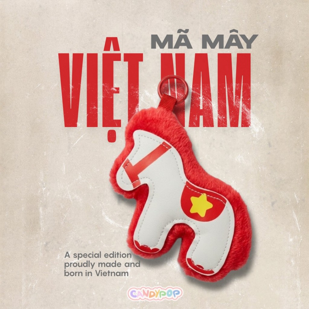 Charm ngựa Mã Mây họa tiết cờ Việt Nam - Phối da và lông mềm mịn - Móc khóa phụ kiện treo túi xách, ba lô