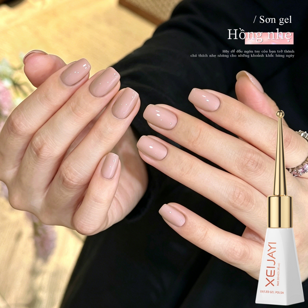 XEIJAYI 10ml - Sơn móng tay dạng gel màu hồng nude nhạt, độ bóng lâu trôi, phù hợp với mọi tông da.