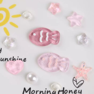 Bộ 10 charm CÁ HỒNG - sẵn đế, charm nhựa cứng gắn dép sục, túi xách, phụ kiện dễ thương
