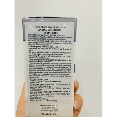 TPBVSK Kẽm Zn Zinc Liposomal - Biocyte của Pháp hộp 90 viên