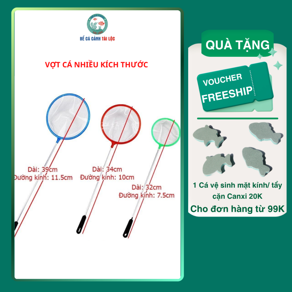Vợt cá , Vợt rác bẩn trong bể cá các size Đường kính 7,5cm/ 10cm/ 11,5cm