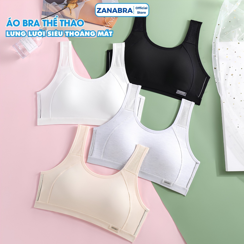 Áo bra nữ, áo lót học sinh thể thao lưng phối lưới mỏng nhẹ thoáng mát ZANABRA A611