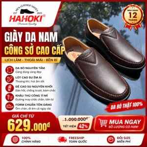 Giày Lười Nam (Giày Mọi) ZH-2611 HAHOKI- Da Bò Nguyên Tấm - Đế Cao Su Đúc Nguyên Khối - Màu Đen - Size 38,39,40,41,42,43