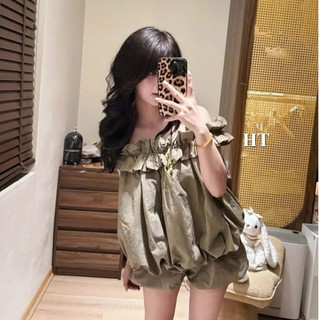 Set Bộ Đồ Nữ Gió Phồng 2 Lớp Áo Trễ Vai Chạy Bèo Gấu Phồng Mix Quần Váy Bí Dáng Ngắn